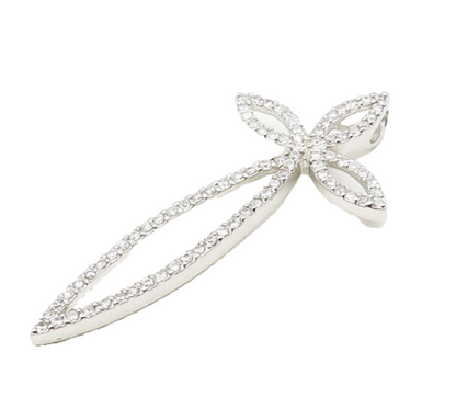 925 Sterling Silver  Cubic Zirconia Floral Religious Cross Pendant  PT14744