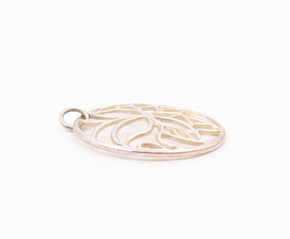 925 Sterling Silver  Vintage Shiny Open Floral Design Round Pendant  PT18531