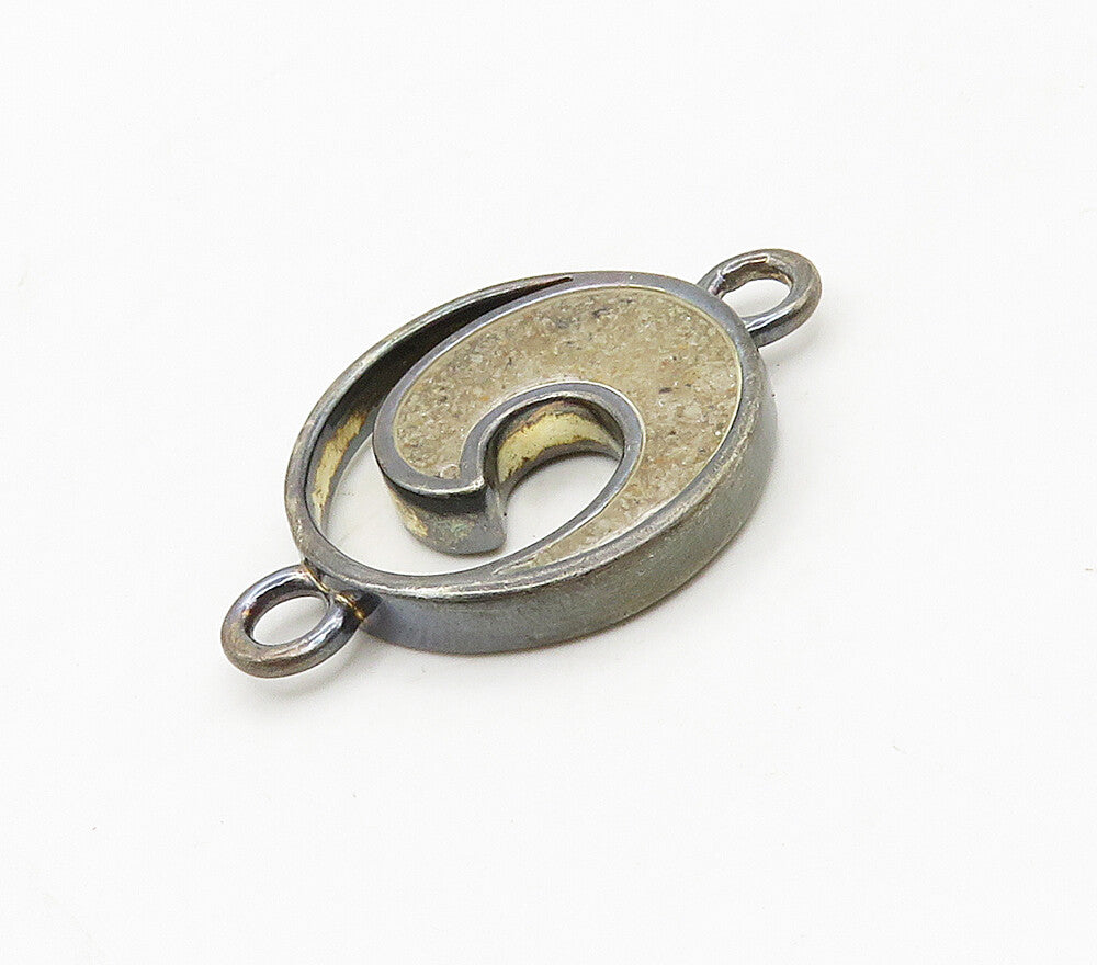 925 Sterling Silver  Vintage Dark Tone Open Round Swirl Pendant  PT12305