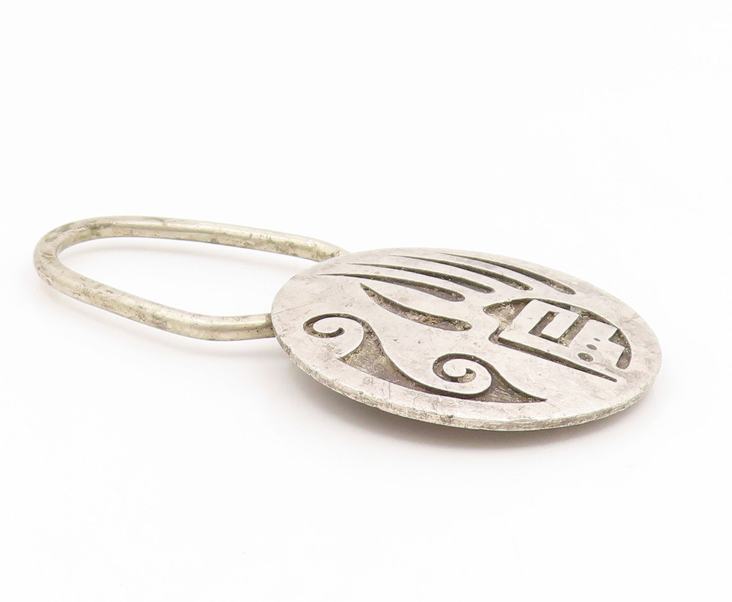925 Sterling Silver Vintage Key Chain NAVAJO Carved Bear Paw Overlay Fob  TR4210