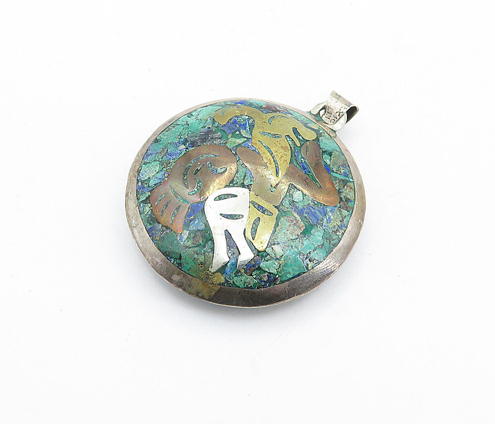 MEXICO 925 Sterling Silver  Vintage Jasper Three Tone Pattern Pendant  PT4890