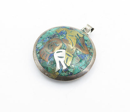 MEXICO 925 Sterling Silver  Vintage Jasper Three Tone Pattern Pendant  PT4890
