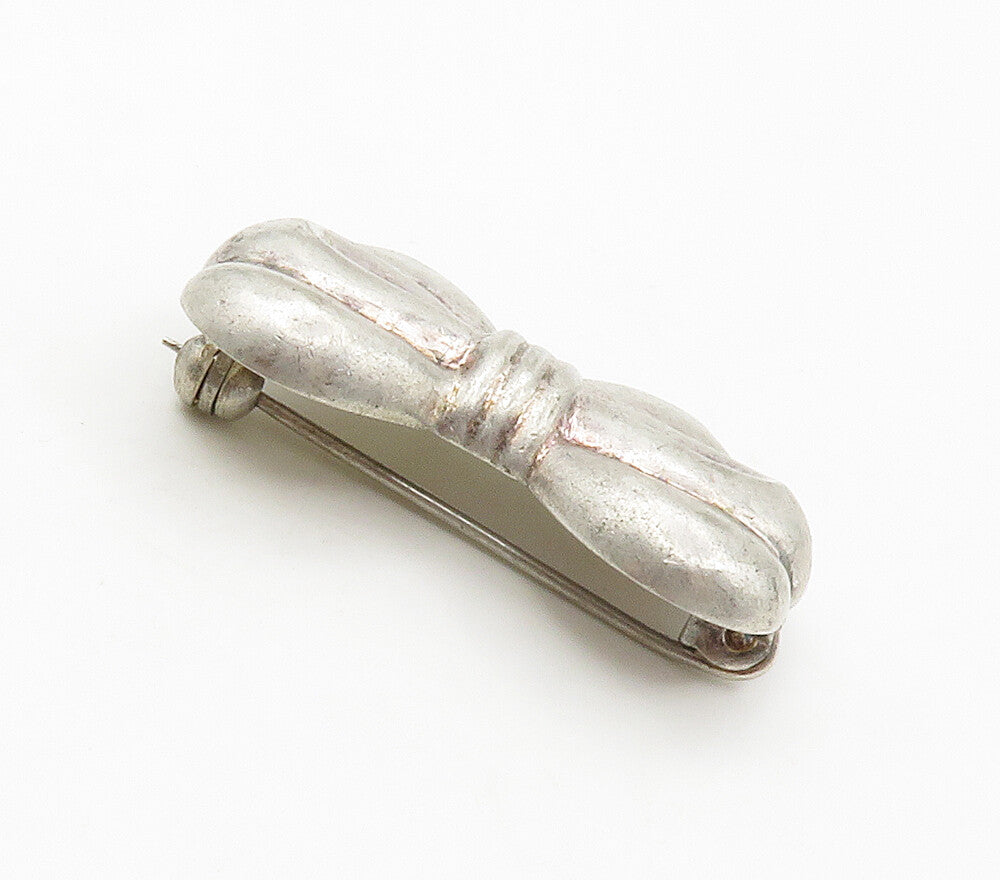 925 Sterling Silver  Vintage Hollow Bow Tied Ribbon Smooth Brooch Pin  BP5958