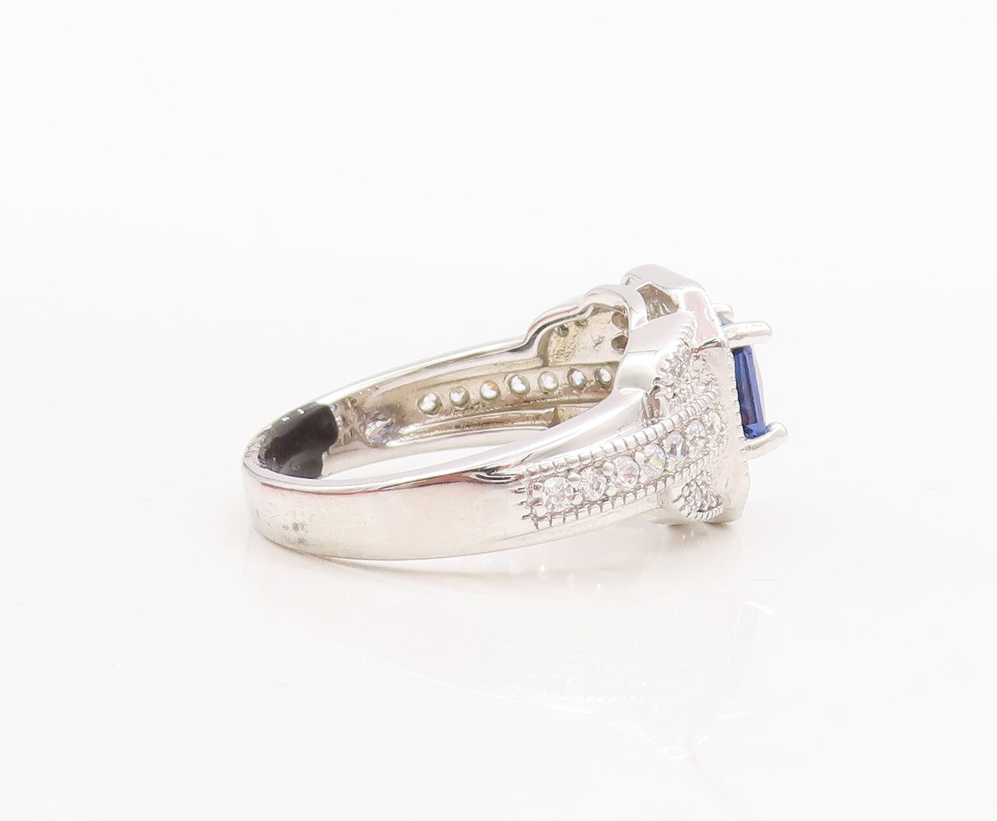925 Sterling Silver Vintage Ring Designer Square Sapphire CZ Inlay Sz 7 RG29794