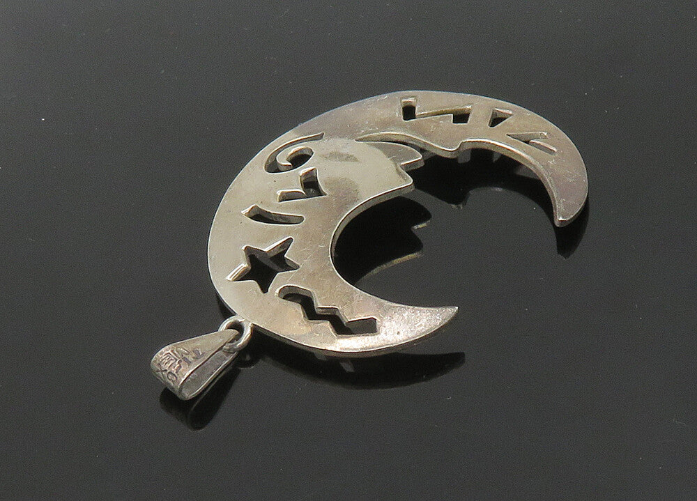 MEXICO 925 Silver  Vintage Crescent Moon Face Cutout Detail Pendant  PT17030