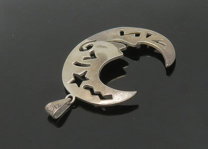 MEXICO 925 Silver  Vintage Crescent Moon Face Cutout Detail Pendant  PT17030