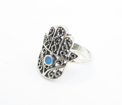 925 Sterling Silver  Petite Fire Opal Swirl Hamsa Band Ring Sz 7.5  RG7780
