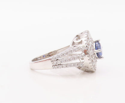 925 Sterling Silver Vintage Ring Round Cut Sapphire Star Cut CZ  Sz 7 RG30838