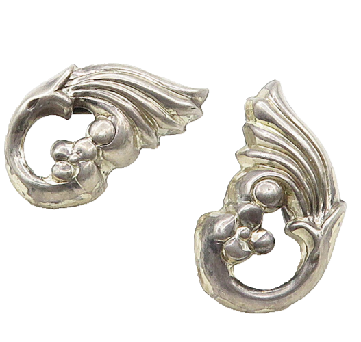 925 Sterling Silver  Vintage Floral Swirl Non Pierce Drop Earrings  EG9719
