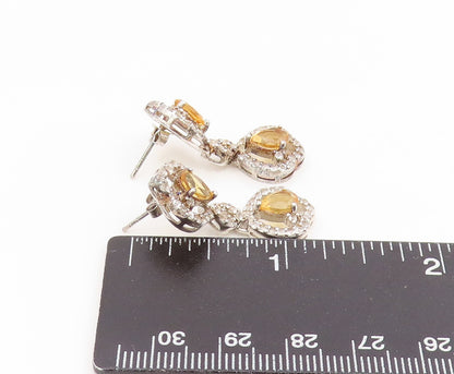 925 Sterling Silver Vintage Earrings Citrine & Halo Topaz Elegant Dangle EG14163
