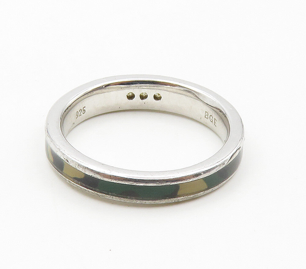 925 Sterling Silver  Topaz Accented Enamel Camouflage Band Ring Sz 7  RG15515