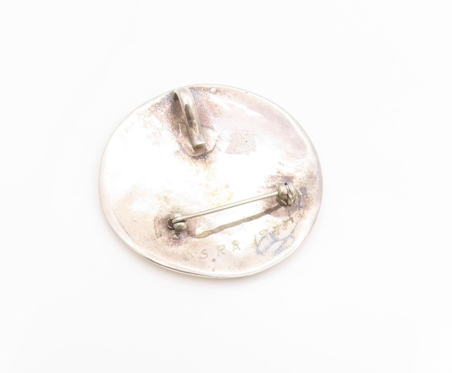 925 Sterling Silver Vintage Brooch Ancient Etched Geometric Maze Design  BP11835