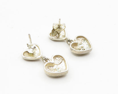 ISRAEL 925 Silver & 14K GOLD  Vintage Floral Love Heart Drop Earrings  EG5445