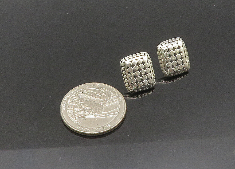 925 Sterling Silver  Vintage Shiny Circle Pattern Square Drop Earrings EG10751