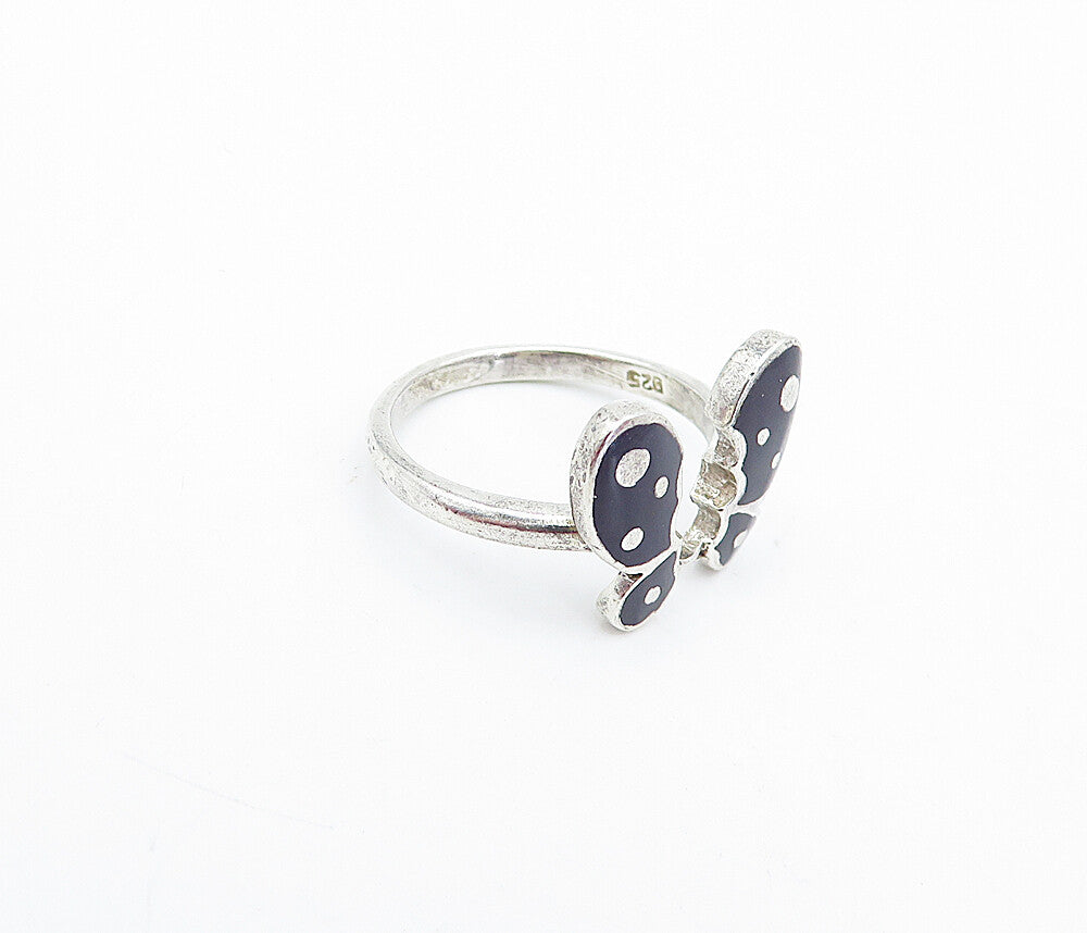925 Sterling Silver  Vintage Enamel Coated Butterfly Band Ring Sz 6.5  RG3762