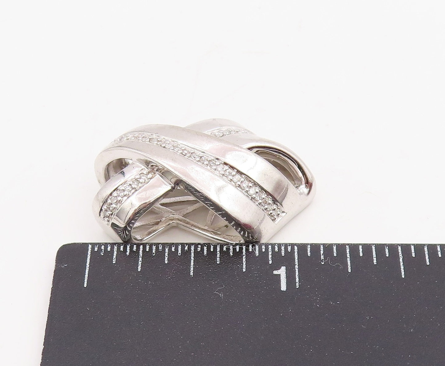 925 Sterling Silver Vintage Pendant Genuine Diamonds Intertwined Charm  PT25857