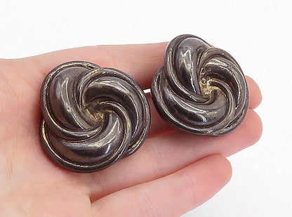ISRAEL 925 Sterling Silver  Vintage Oxidized Swirl Non Pierce Earrings  EG2248