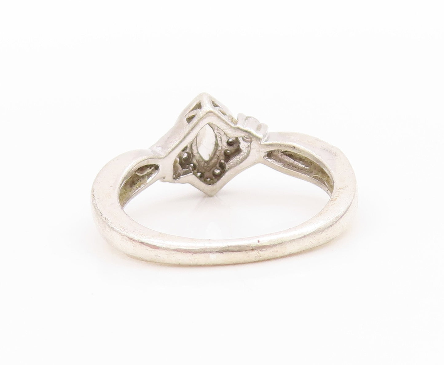 925 Sterling Silver Vintage Ring Modernist Design Marquise Cut CZ  Sz 6  RG33382