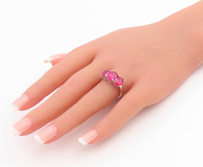 925 Sterling Silver Vintage Ring Three Stone Pink CZ Statement Band Sz 7 RG33852