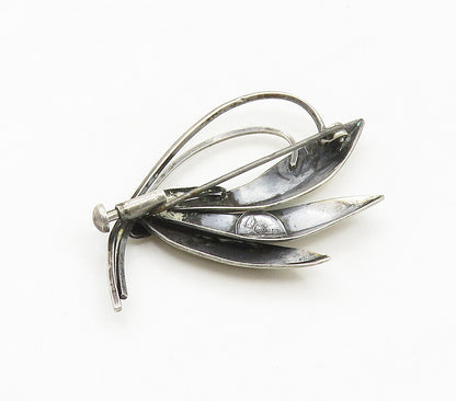 DESIGNER 925 Sterling Silver  Vintage Shiny Modernist Floral Brooch Pin BP6203