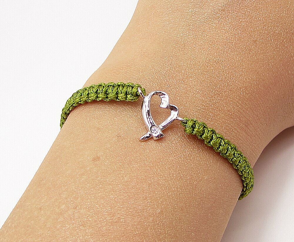 925 Silver  Cubic Zirconia Love Heart Adjustable Friendship Bracelet  BT1073