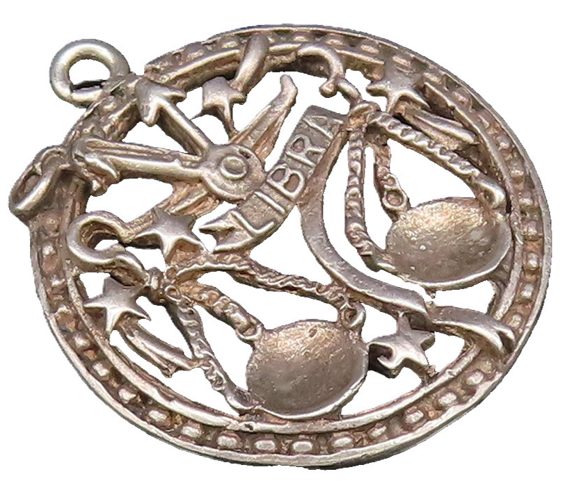 925 Silver  Vintage Openwork 3D Libra Scale & Stars Zodiac Pendant  PT21745