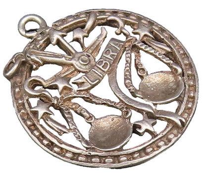 925 Silver  Vintage Openwork 3D Libra Scale & Stars Zodiac Pendant  PT21745