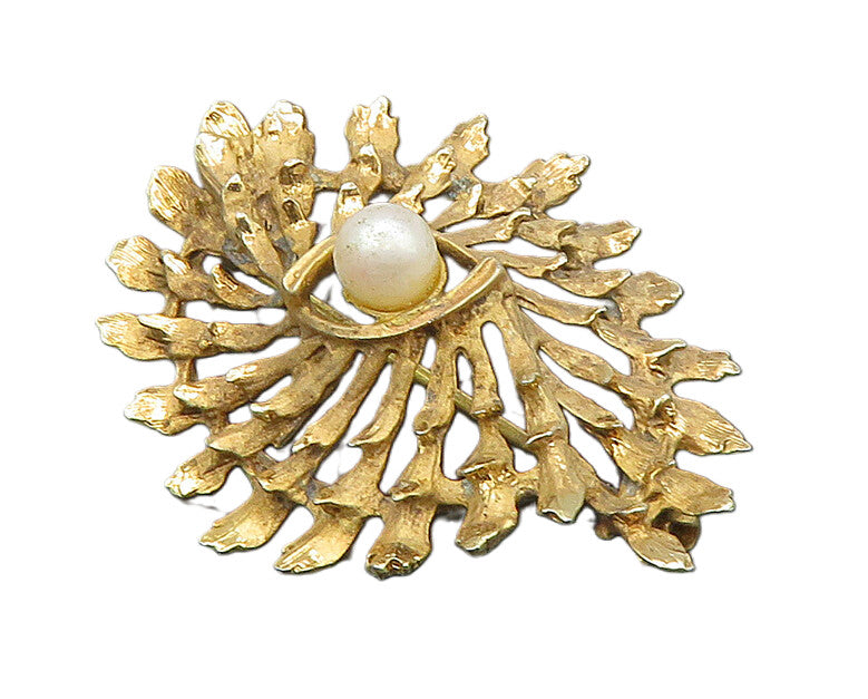 DANECRAFT 925 Sterling Silver  Vintage Petite Pearl Floral Brooch Pin  BP9009