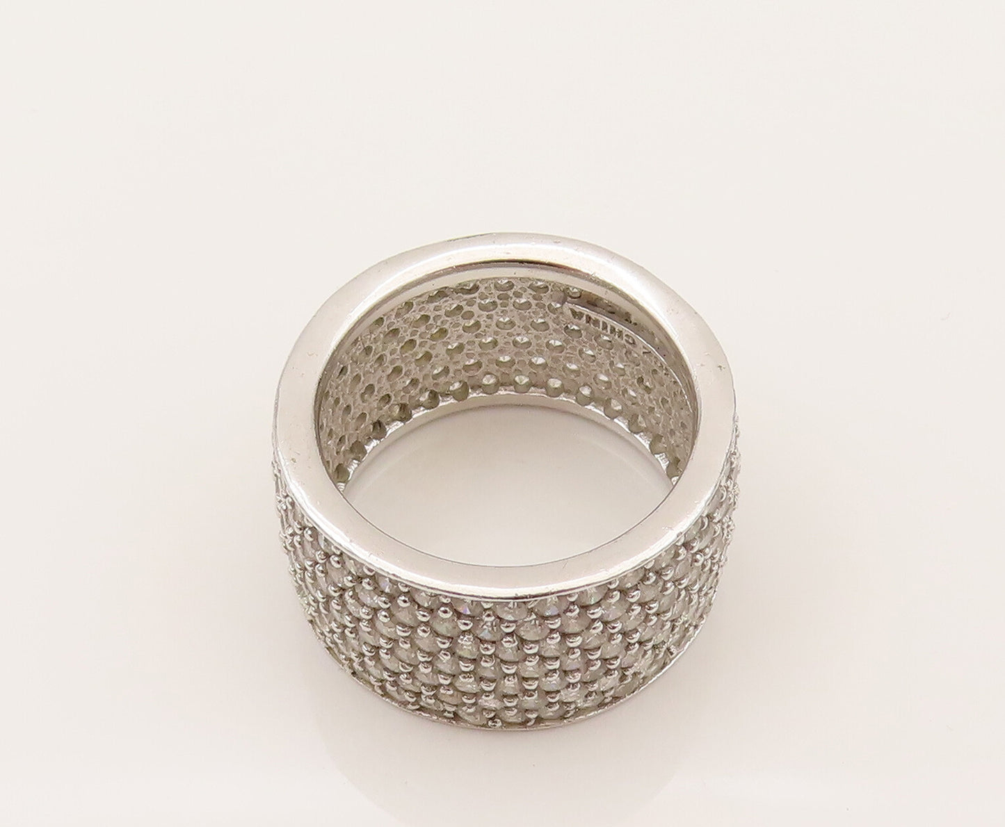 925 Silver  Vintage Dancing Cubic Zirconia Cigar Band Ring Sz 7.5  RG26383