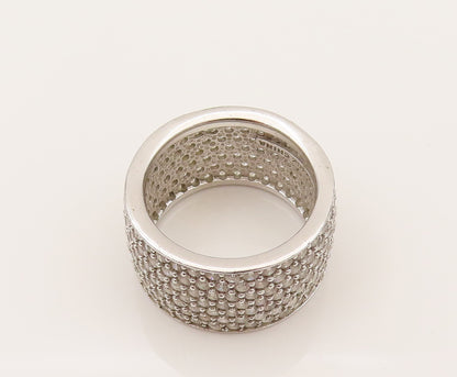 925 Silver  Vintage Dancing Cubic Zirconia Cigar Band Ring Sz 7.5  RG26383