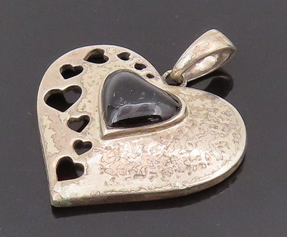 925 Sterling Silver  Vintage Love Heart with Heart cutout Onyx Pendant PT22112