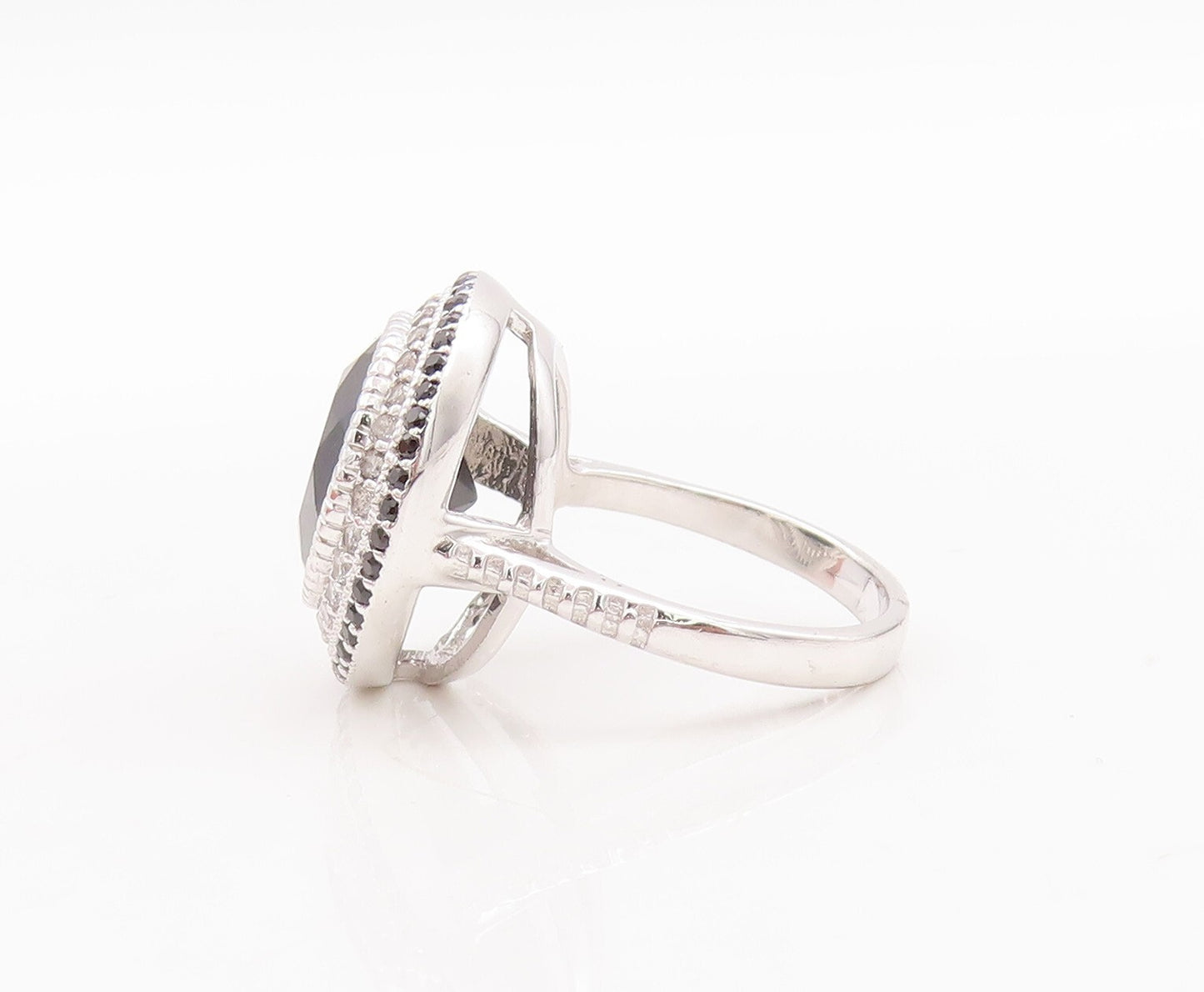 925 Sterling Silver Vintage Ring Round Spinel Halo Topaz Inlay  Sz 7  RG29644