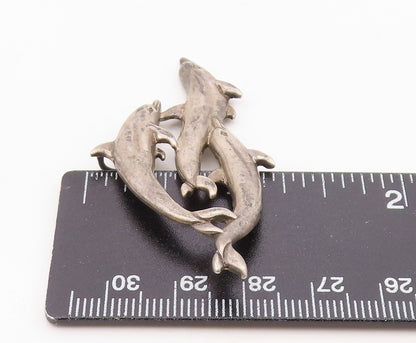 SHUBE 925 Sterling Silver  Vintage Swimming Dolphins Smooth Pendant  PT14810