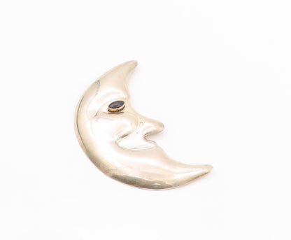 925 Sterling Silver Vintage Brooch Pin MEXICO Large Onyx Eyed Half Moon  BP11561