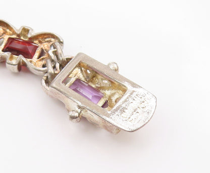 925 Sterling Silver Vintage Bracelet Elegant Multi Gemstone Link Chain  BT11691