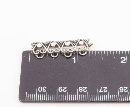 925 Sterling Silver  Vintage Dotted Four Open Love Hearts Brooch Pin  BP9622