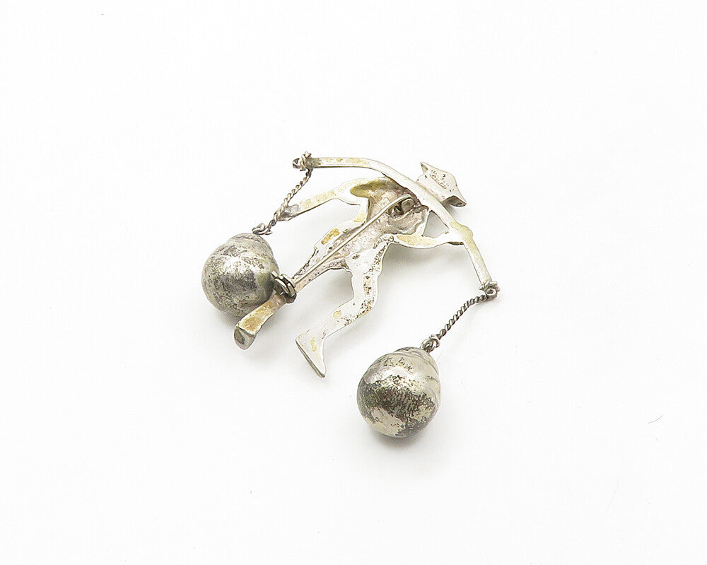 MEXICO 925 Sterling Silver  Vintage Man With Carrying Stick Brooch Pin  BP7557