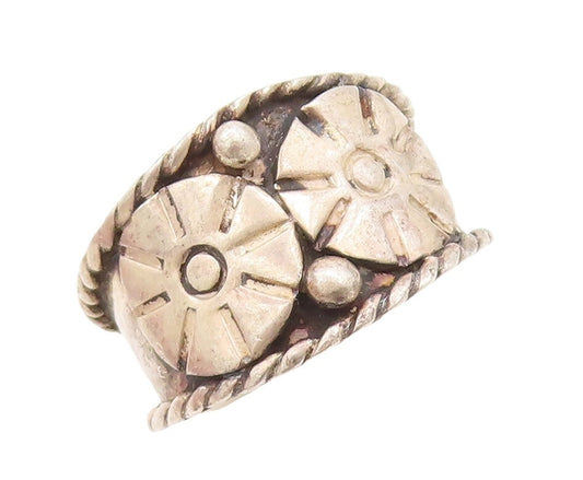 925 Sterling Silver Vintage Ring MEXICO Antique Wheel Carved  Sz 7 RG31267