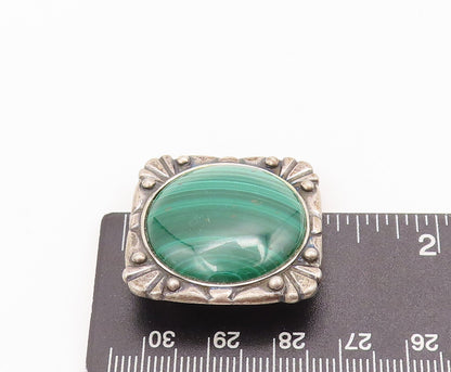 925 Sterling Silver Vintage Brooch Pin Round Malachite Carved Frame  BP10862
