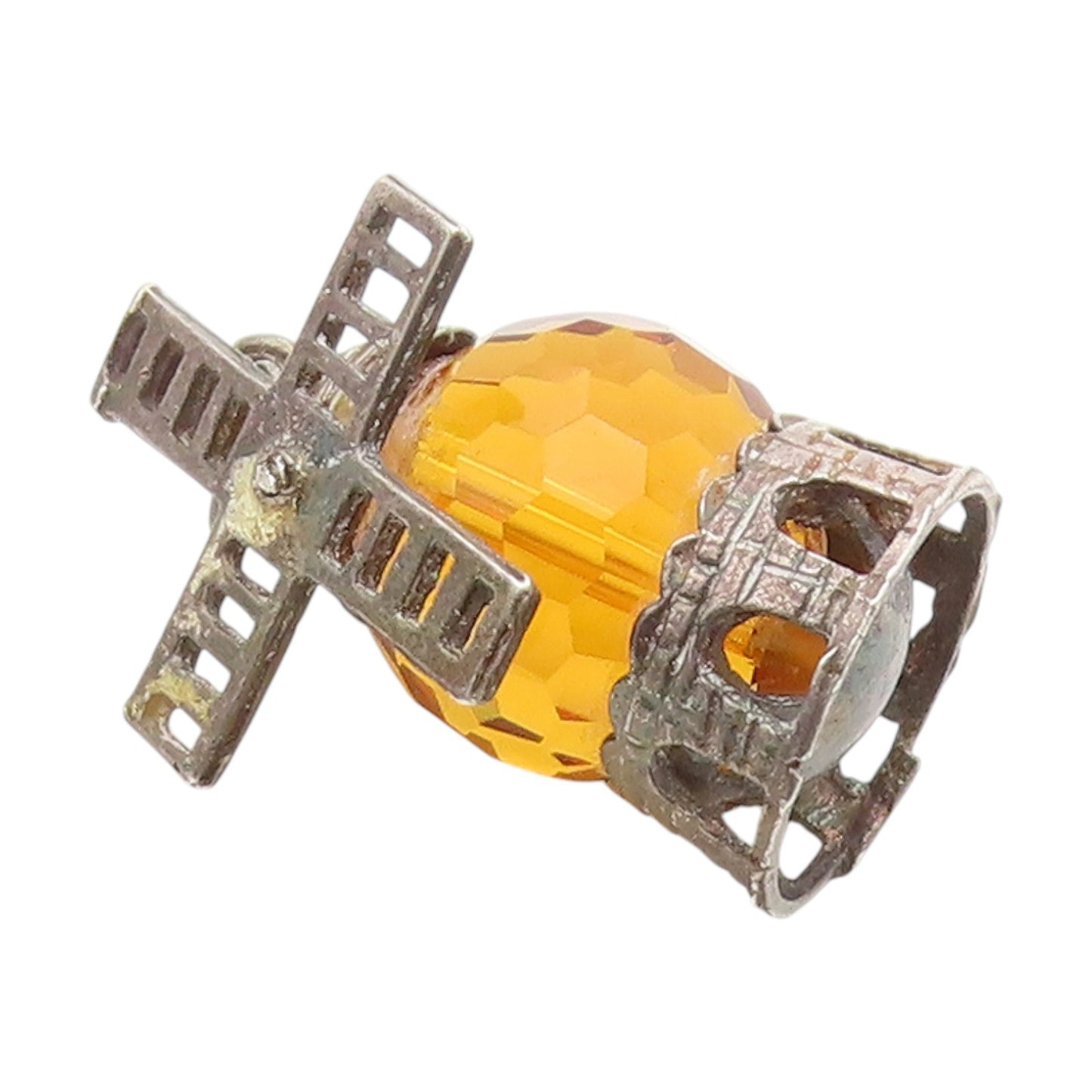 925 Sterling Silver Vintage Pendant Citrine Mechanical Windmill Charm  PT25699