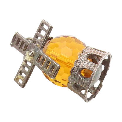 925 Sterling Silver Vintage Pendant Citrine Mechanical Windmill Charm  PT25699
