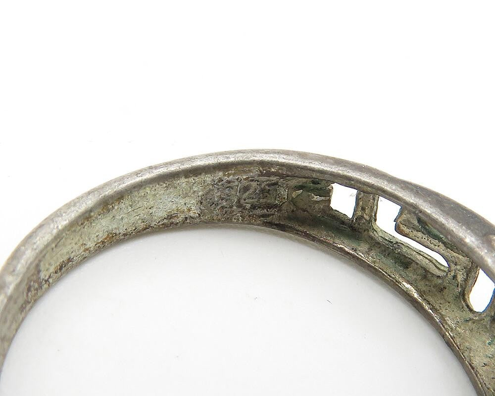 925 Sterling Silver   Vintage Dark Tone Greek Key Band Ring Sz 6.5  RG11636
