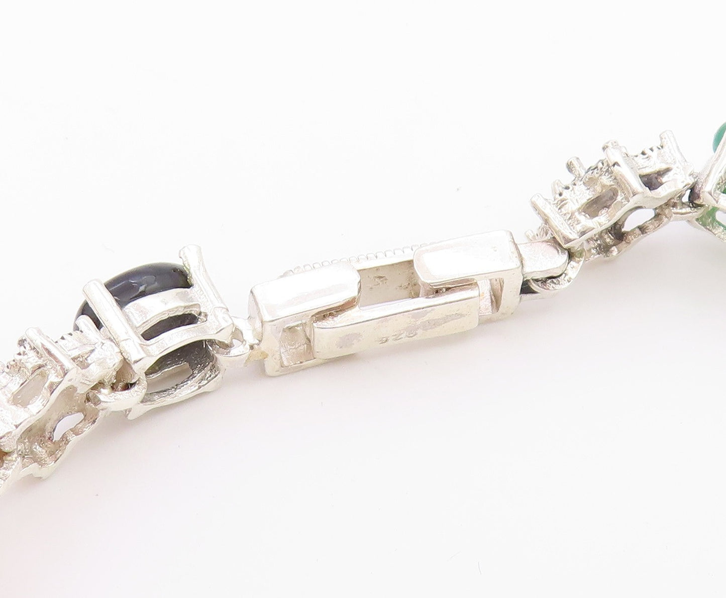 925 Silver  Vintage Turquoise Mother Of Pearl Onyx & Carnelian Bracelet BT3680