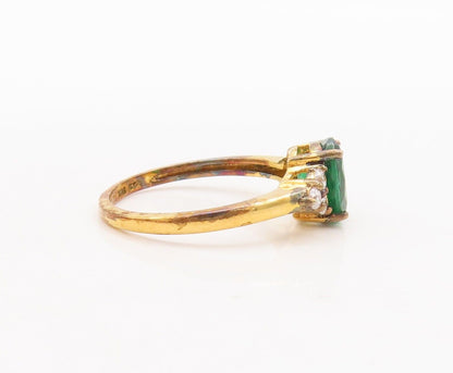 925 Sterling Silver Vintage Ring Gold Plated Green & White Topaz  Sz 7  RG29477