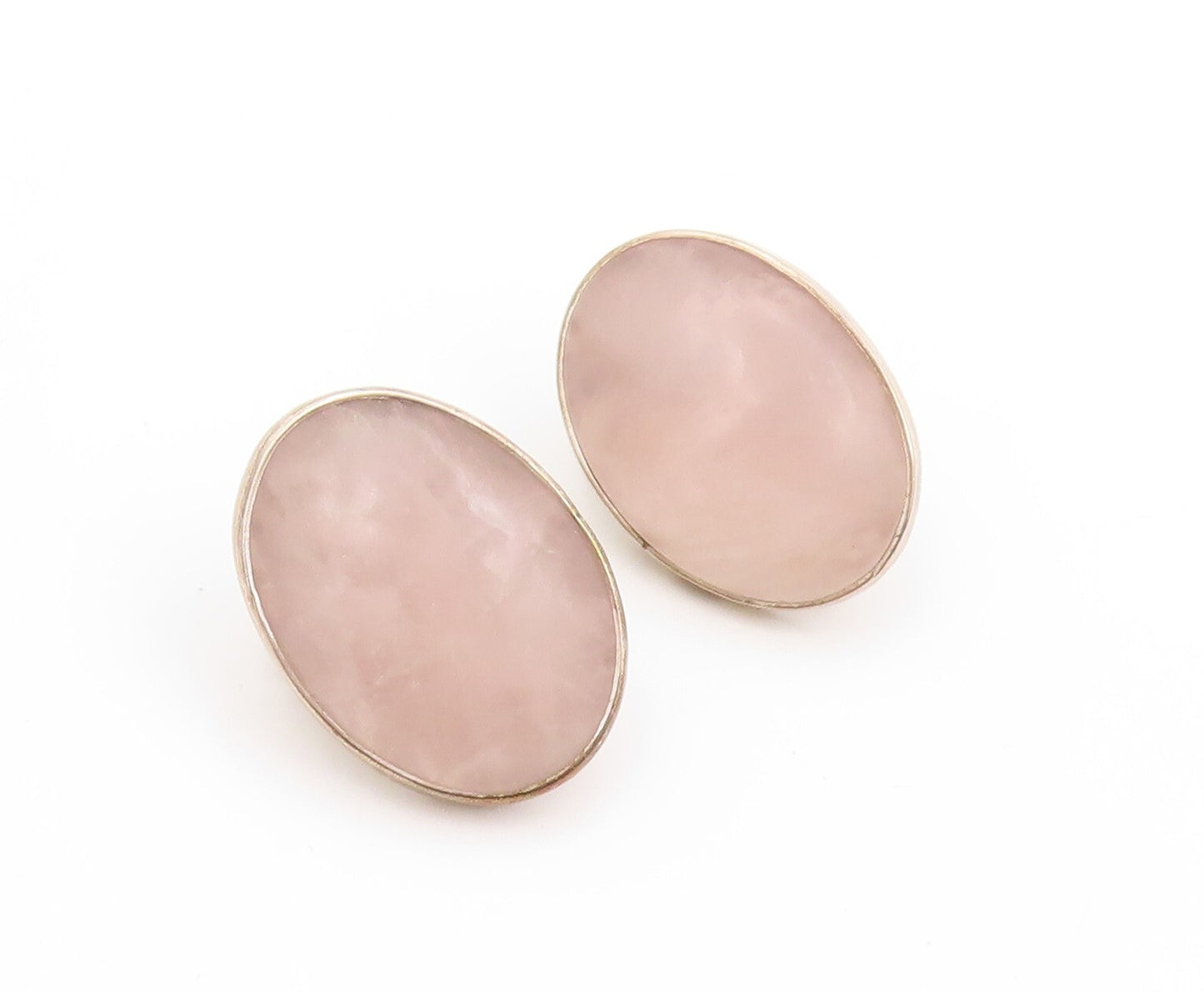 925 Sterling Silver Vintage Earrings Cabochon Oval Cream Gemstone EG13350