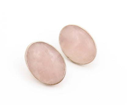 925 Sterling Silver Vintage Earrings Cabochon Oval Cream Gemstone EG13350