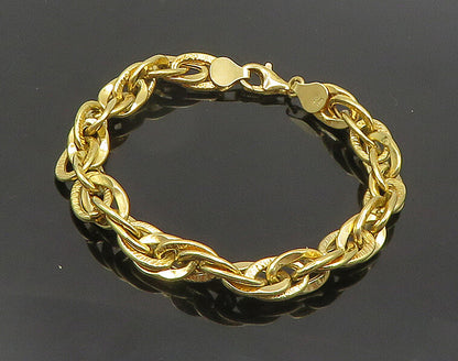 925 Sterling Silver  Vintage Shiny Gold Plated Etched Chain Bracelet  BT7564