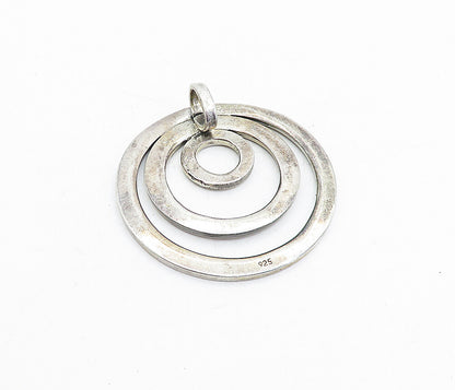 925 Sterling Silver  Vintage Dark Tone Graduated Open Circles Pendant  PT3472