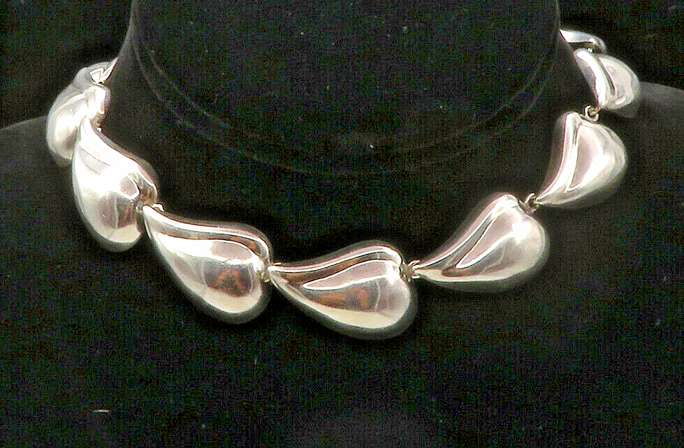 MEXICO 925 Sterling Silver  Vintage Shiny Floral Leaf Chain Necklace  NE2216