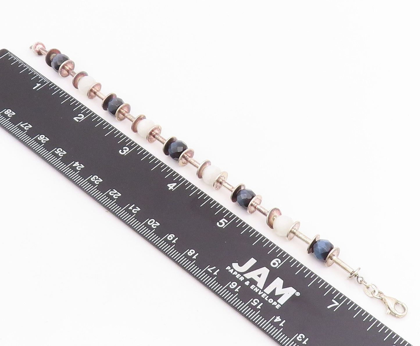925 Sterling Silver Vintage Bracelet Faceted Quartz Elegant Bead Chain  BT11855